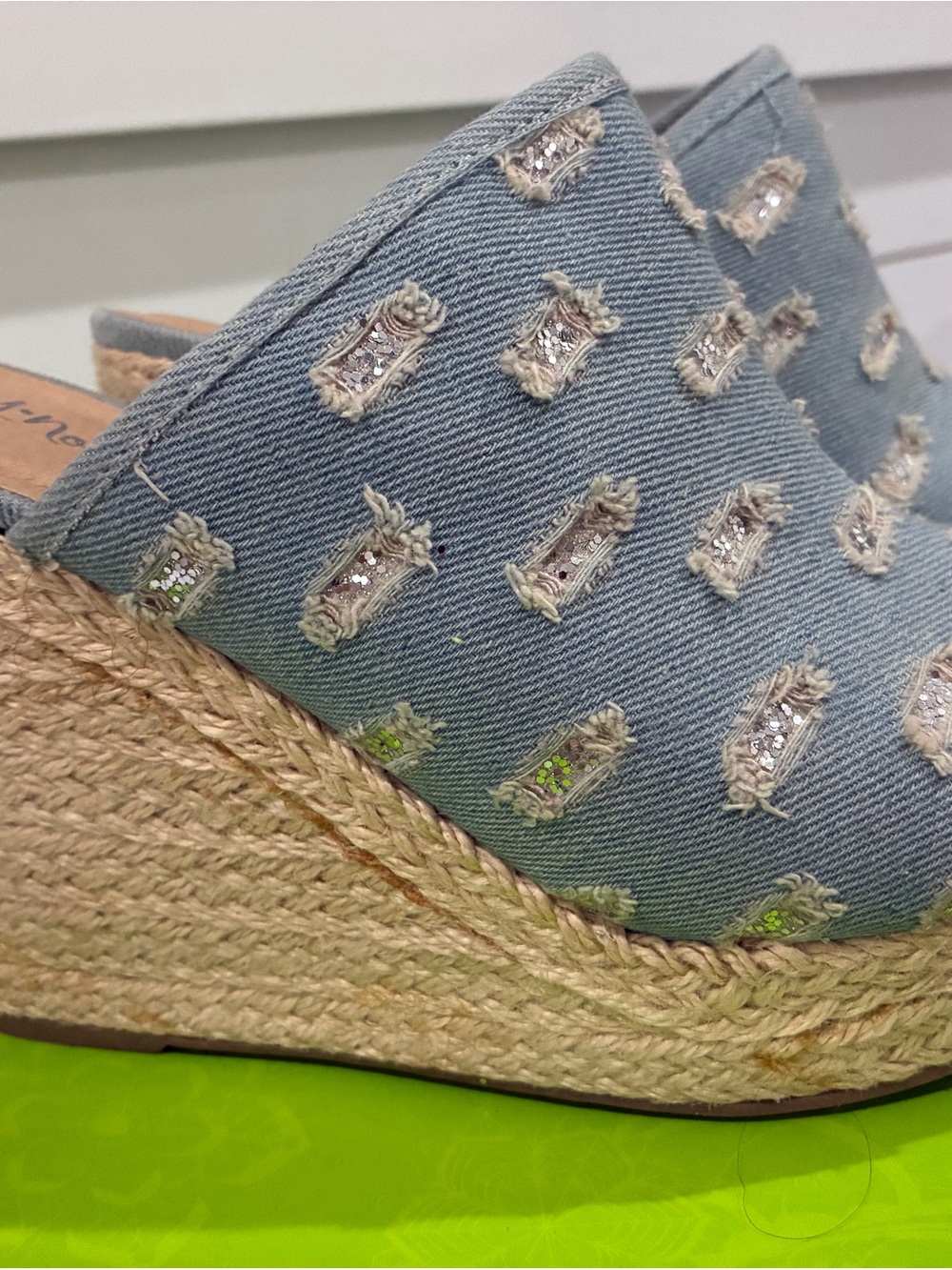 Dollcake Light Blue Denim Sequin Espadrille Wedge